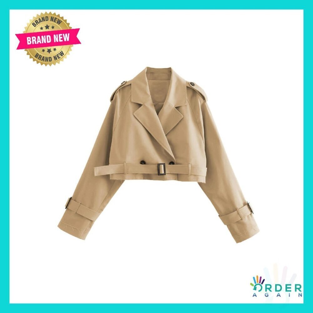 Cropped Trench Coat Double Breasted Belted Casual Chic Vintage Y2K Style
